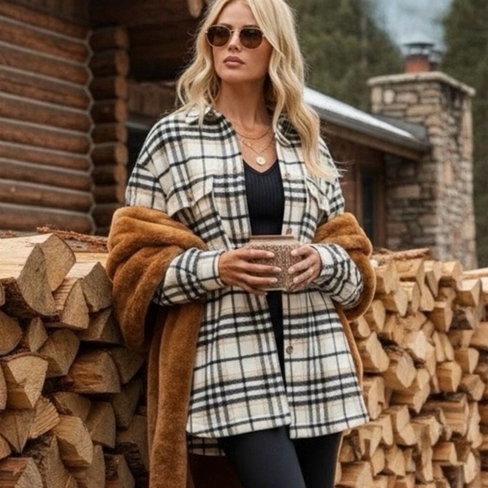 Vici Oversized Plaid Shacket with Hood